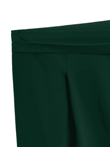 GlowEve CURVE Plus Size Women Solid Color Button Decor Pleated Elegant Skirt - Dark Green - View 4