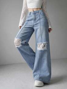 FRIFUL Women's Casual Everyday Denim Jeans With Pocket, Button And Distressed Design - Blue - View 3