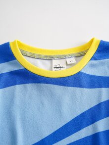 SpongeBob SquarePants | SHEIN 男童卡通圖案短袖上衣和長褲休閒家居睡衣套裝 - 藍色 - 查看 3