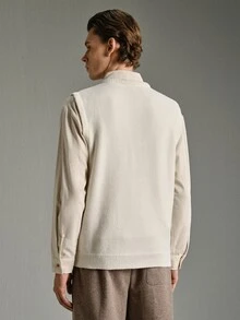 Calmiston Men Double Breasted Sweater Vest Old Money Formal - White - View 7