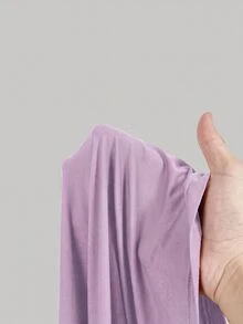 SHEIN MOD 女款 2 件組 酒紅與杏色圓領抓皺喇叭袖收腰不對稱下擺百搭長袖 T 恤打底衫 - 紫丁香色 - 查看 5
