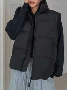 DAZY Women's Winter Comfortable Zipper Pocket Padded Vest Jacket - Black - View 7