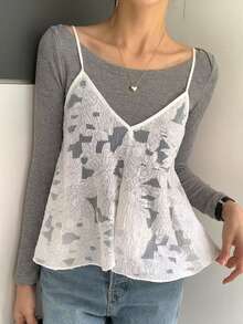 DAZY Women's Large Scoop Neck Slim Fit Short Sleeve Elegant T-Shirt Grey Spring/Summer Long Sleeve Tops - Light Grey - View 5