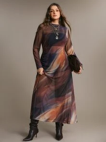 Freevana 大尺碼女款紮染休閒派對洋裝 秋季 - 彩色 - 查看 3