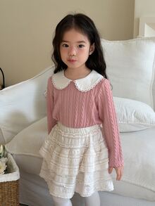 DAZY Infant (Girl) Colorblock Peter Pan Collar Long Sleeve Top - Mustard Yellow - View 3