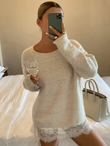 Livesso Women's Autumn/Winter Khaki Round Neck Long Sleeve Cable Knit Slim Fit Ribbed Casual Sweater - Khaki - View 5