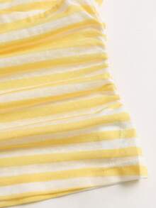 Sweetra Fresh Minimalist Sexy Simple Vintage Office Casual Daily Commute Bestie Afternoon Tea Store Visit Photo Shopping Date Side Ruched Gathered Inner Wear Thin Spaghetti Strap Camisole Back Spring Summer Yellow Women 2 Pieces Set - Yellow - View 6