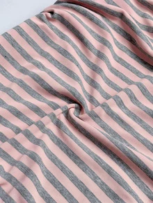 SHEIN EZwear Pink Striped Knit Off-Shoulder Fitted T-Shirt - Pink - View 4