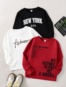 SHEIN 3PCS Tween Boys T-Winter Shirts Autumn Kids - Multicolor - View 1