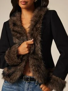COSMINA Women's Long Sleeve Autumn/Winter Faux Fur Trim Jacket - Multicolor - View 5