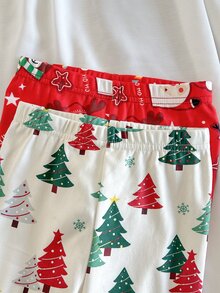 Loomiva Baby Boy Snug Fit Pajama Set, Christmas Pattern Christmas Tree Santa Claus Gingerbread Man Red Color Scheme Crew Neck Long Sleeve Pullover Top & Fitted Pants 2-Piece Set - Grey - View 4