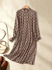 Rusticease Women's Polka Dot Casual Party Mid-Length Dress - Brown - View 1