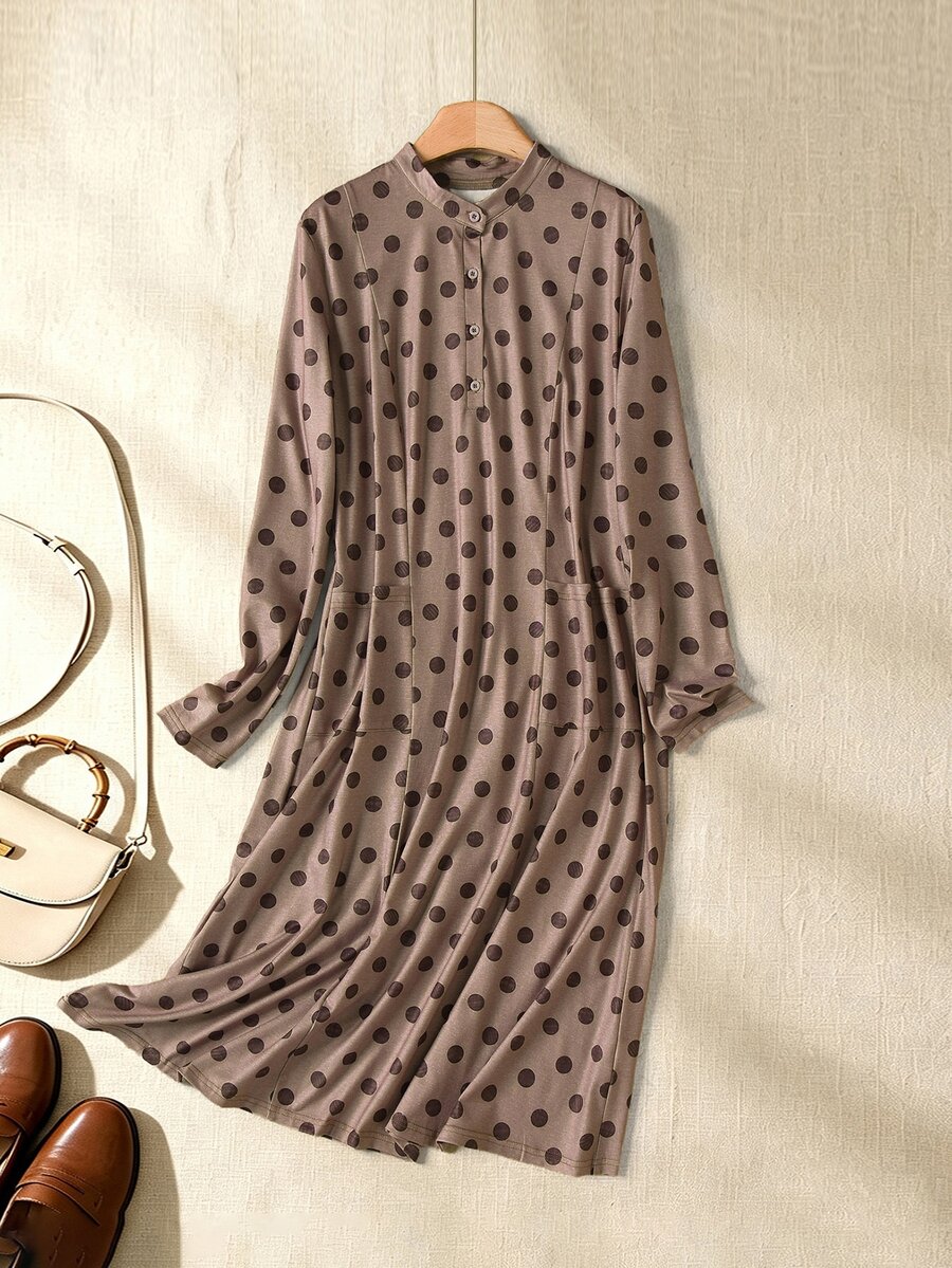 Rusticease Women's Polka Dot Casual Party Mid-Length Dress - Brown - View 1