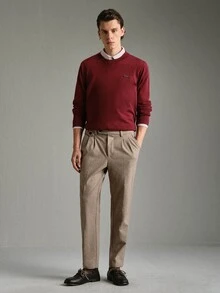 Calmiston Men's Casual Versatile Daily Wear Long Sleeve Sweater Festival Boys Fall/Winter Daily New Pull, Sweaters - Burgundy - View 7