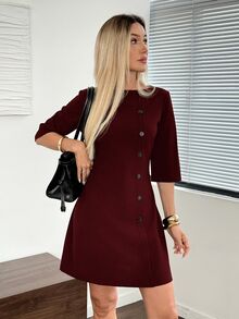 Easowa 女用迷你連身裙 - 酒紅色 - 查看 2