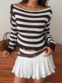 Livesso Autumn/Winter Coffee Brown Round Neck Long Sleeve Cable Knit Slim Fit Ribbed Casual Women's Sweater - Coffee Brown - View 6