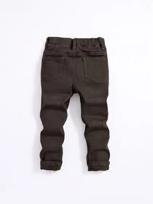 SHEIN Young Boy Casual Versatile Denim Jeans With Pockets - Brown - View 2