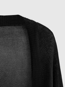 ROMWE Goth Cardigan Rajut Tipis Hitam Ukuran Plus Lengan Kelelawar Gelap Bergaya Vintage - Hitam - View 3