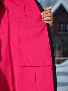 Exploreva Exploreva Women's Colorblock Casual Daily Outdoor Fleece Long Sleeve Jacket - Navy Blue - View 4