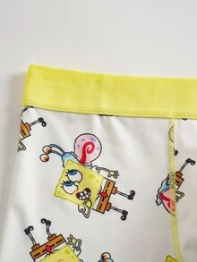 SpongeBob SquarePants | SHEIN سروال داخلي رجالي مطبوع بنمط كرتوني مضحك - ازرق وابيض - مشاهدة 5