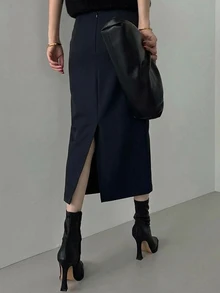 DAZY 女款直筒開衩裙，適合約會、度假、派對、日常外出、聚會、戶外活動 - 藏蓝色 - 查看 4