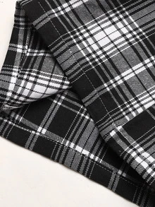 SHEIN 青少年女孩四季基本休閒街頭風格格紋拼色低腰寬鬆闊腿長褲，秋季青少年女孩 - 黑與白 - 查看 3