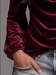 Glimmora Fashion Casual Basic Style Wine Fabric Feature Lantern Sleeve Design Women T-Shirt - Burgundy - View 3