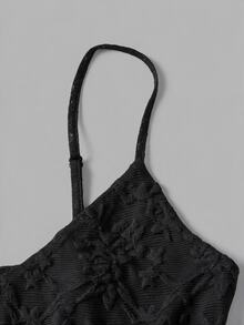 SHEIN MOD 女款黑色蕾絲罩衫與黑色蕾絲細肩帶迷你裙性感甜美兩件套 - 黑色 - 查看 3