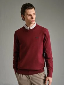 Calmiston Men's Casual Versatile Daily Wear Long Sleeve Sweater Festival Boys Fall/Winter Daily New Pull, Sweaters - Burgundy - View 4