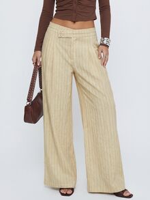 Avantive Women's High Waist Vertical Striped Wide Leg Long Pants - Apricot - View 1
