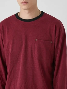 DAZY Spring Autumn Dark Gray Long Sleeve Cuffed Cuff Design Chest Rivet Decor Men's T-Shirt - Burgundy - View 3