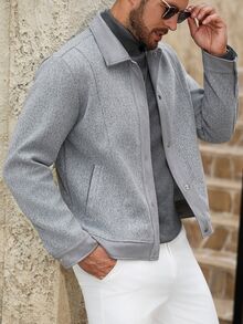 Manfinity Homme Ins熱銷男士輕盈花卉灰與灰色拼接大衣，送給爸爸、男友、丈夫的萬聖節、聖誕節、新年禮物 - 淺灰色 - 查看 6