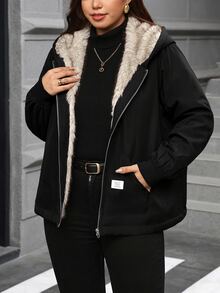 Reflora Jaket Berkerudung Kasual Serbaguna untuk Pakaian Sehari-hari, Berlapisan Termal untuk Wanita Ukuran Besar - Hitam - View 6