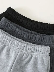 SHEIN 3件組幼童男孩休閒慢跑運動長褲 英倫風 黑色 灰色 炭灰色 鬆緊腰 束口拼接 錐形褲管 常規版 戶外 冬季 秋季 聖誕 運動款 - 彩色 - 查看 8