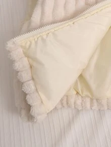SHEIN 秋冬/青少年女孩短毛絨背心，垂直紋理毛絨布料，高立領前拉鍊，無袖背心，休閒寬鬆可愛白色 - 白色 - 查看 8
