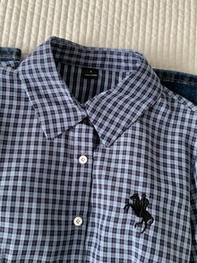 Comfortcana Women's Korean Style Embroidered Plaid Single Breasted Long Sleeve Shirt - Blue - View 3