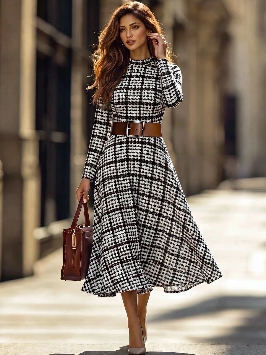 Editum Women's Plaid Casual Party Midi Dress - Brown - View 1