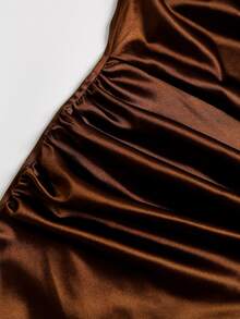 Sweetra Y2K Sexy Strapless Asymmetrical Hem Patchwork Lace Elegant Party Dress - Coffee Brown - View 5