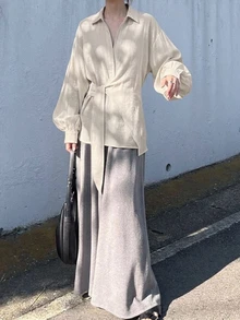 DAZY 女款半鈕扣側綁帶套頭休閒優雅襯衫 - 白色 - 查看 5