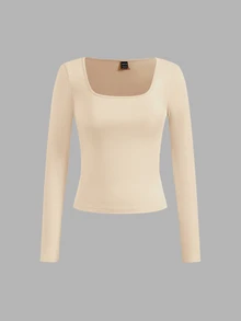 SHEIN EZwear 3PCS Women Solid Square Neck Casual T-Shirts - Multicolor - View 7