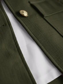 Aveloria Modichic Small Stand Collar Tweed Single-Breasted Metal Button Decor Belted Utility Jacket - Green - View 7