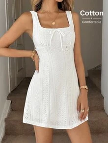 Easowa 女款純色休閒浪漫優雅日常迷你洋裝 度假白色 - 白色 - 查看 3