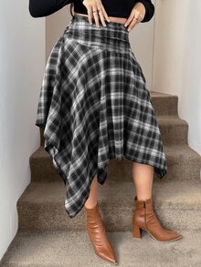 Easowa Curve Plus Size Women Plaid Casual Versatile Skirt - Multicolor - View 3