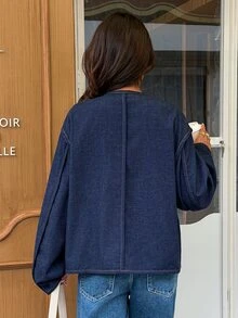 Siren Gaze Autumn/Winter New Denim Effect New Chinese Style Frog Button Jacket For Women - Blue - View 2