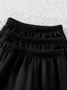 SHEIN 青少年女孩 3件組 素色百搭保暖內裡運動長褲 秋冬款 - 黑色 - 查看 5