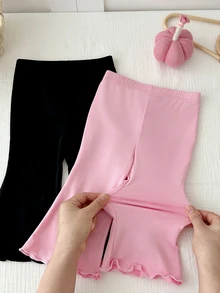 SHEIN 女嬰純色長褲套裝 2 件組－黑色與粉色－適合秋冬，隨機 2 件 - 彩色 - 查看 4