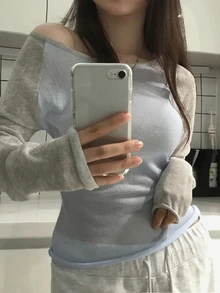 Dazy Plus Plus Size Women Colorblock Asymmetric Shoulder Casual Everyday Long Sleeve Sweater - Baby Blue - View 6
