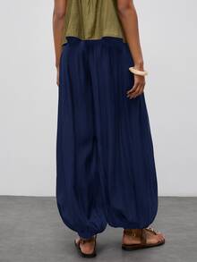 Maija Women's Solid Color Pleated Casual Boho Versatile Daily Lantern Long Pants Vacation Navy Blue - Navy Blue - View 4