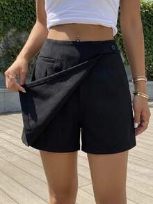 DAZY Women's Elegant Minimalist Button Skort For Office Commute - Black - View 7