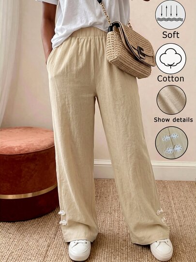 Zayélia Fashionable New Autumn Casual Women Long Pants With Frog Button Decoration, Elastic Waistband, Pockets And Leg Cuffs